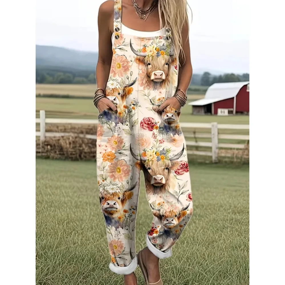Women's Overalls 3D Print Wide Leg Jumpsuit Elegant Pastoral Vacation Style Ladies Romper