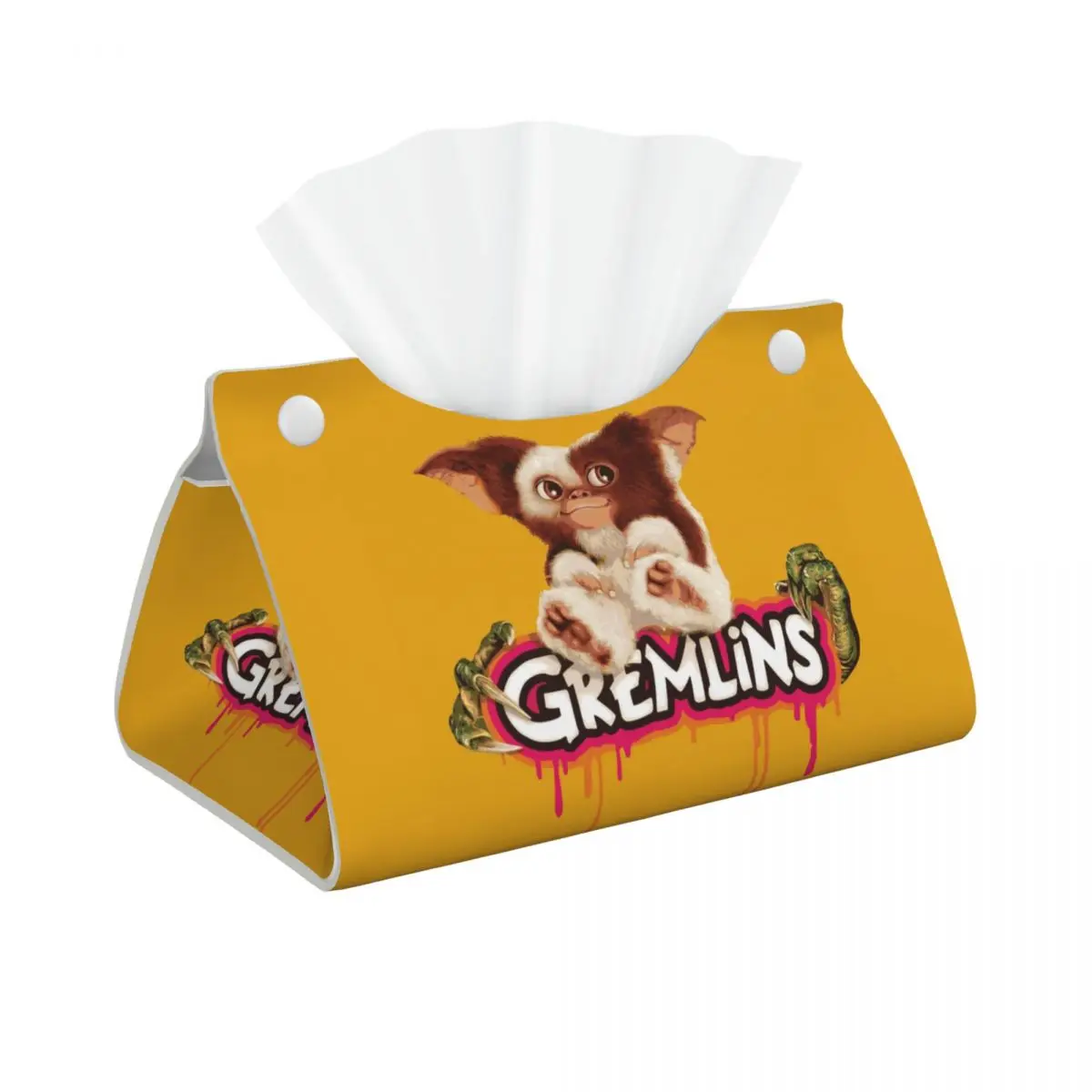 Custom Gremlins Tissue Box Cover PU Leather Rectangular Monster Movie Gizmo Mogwai Facial Tissue Box Holder for Bathroom Toilet