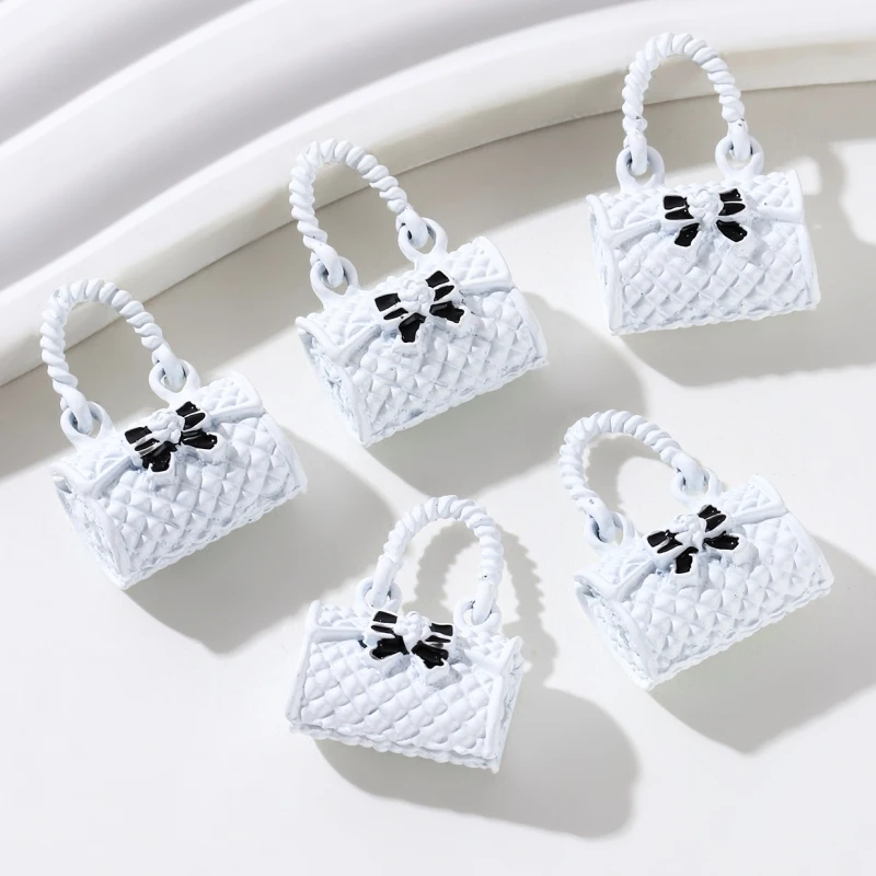 5pcs New Fashion Bag Enamel Charms 3D Bow Knot Cute Mini Little Carrying Bags Pendants For Making Handmade DIY Jewelry Findings