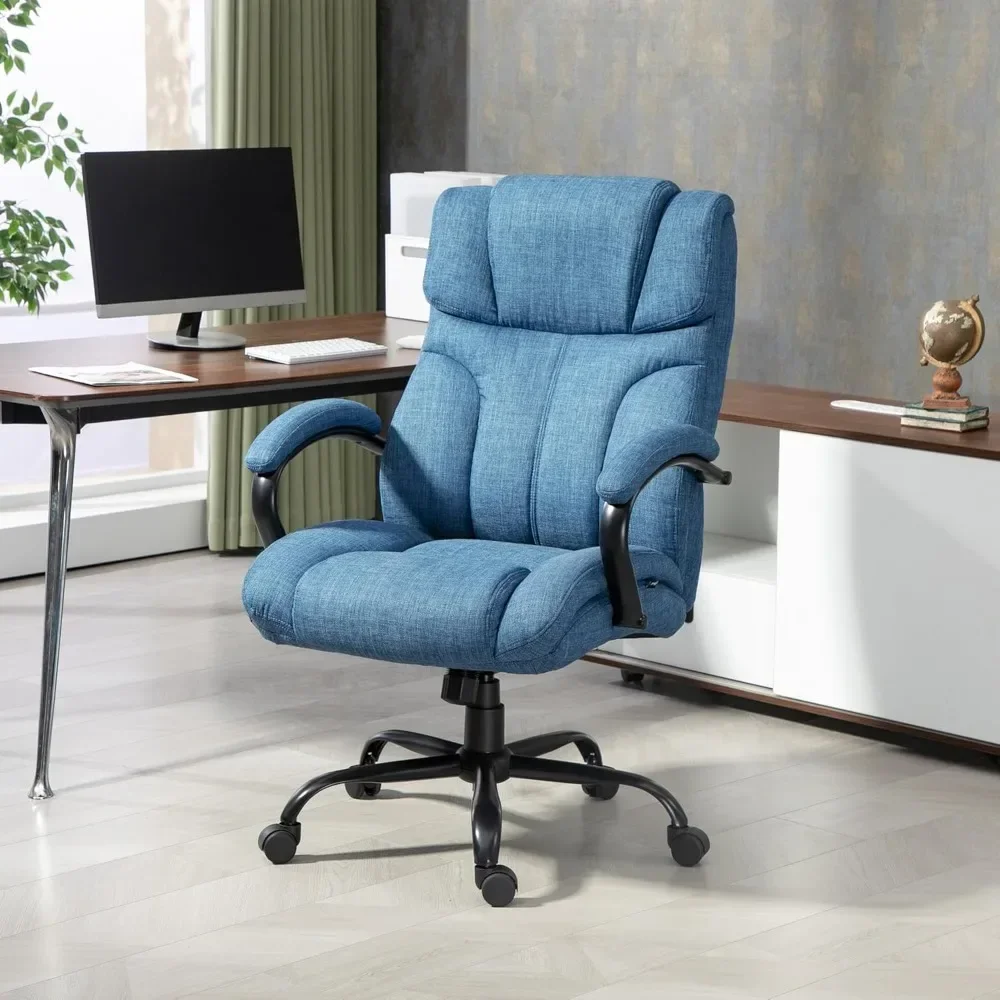 Silla de oficina grande y alta con asiento ancho, silla ejecutiva para ordenador con altura ajustable, ruedas giratorias y acabado de lino, 500 libras