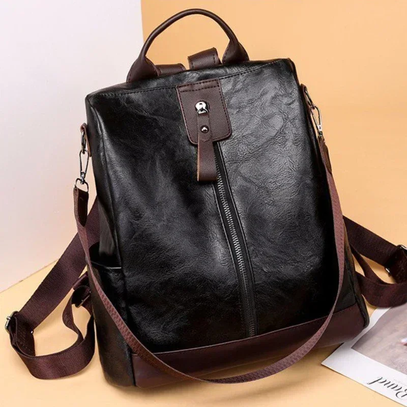 Large Capacity  Anti-theft PU Zipper Backpack 2024 Casual Soft Handle Versatile Portable Soft High Quality Bags Bolso Mujer