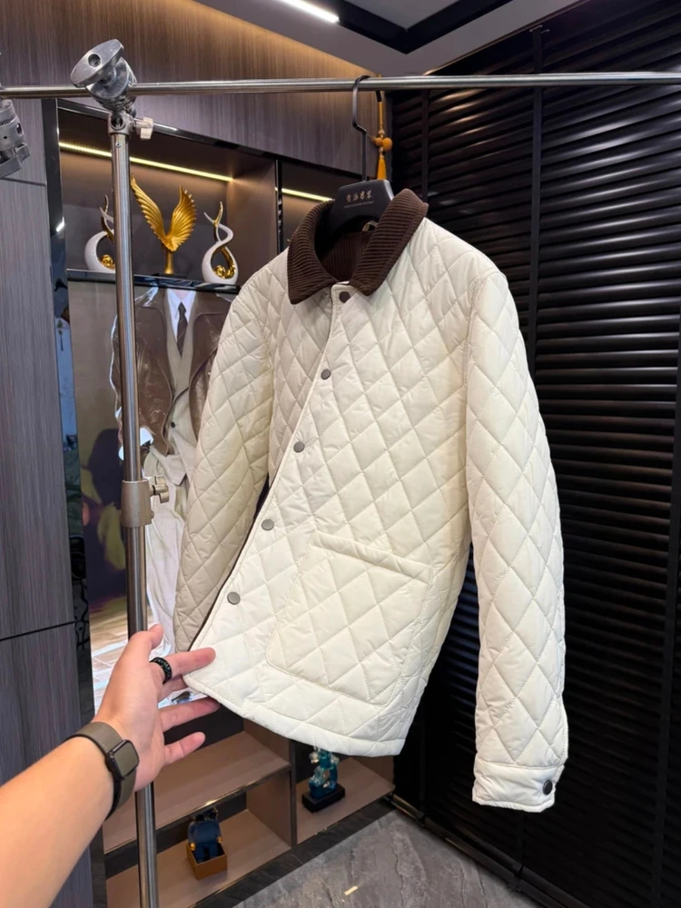 

High Quali Faionable Men's Jaet Collared Outerwear Autumn Winter New Arrival Busin Sle Versatile Sli Ele