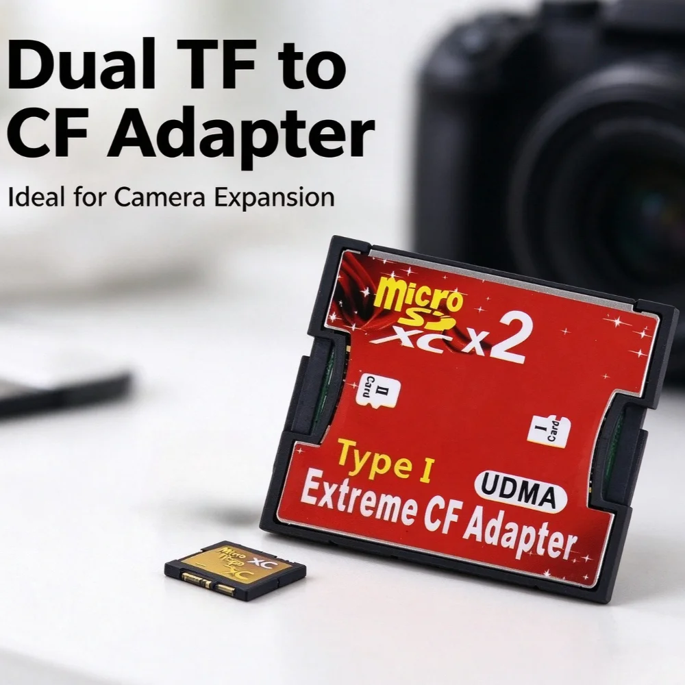 2 Port Micro TF SD to CF Adapter, MicroSD HC to Compact Flash Type I Memory Card Reader Converter