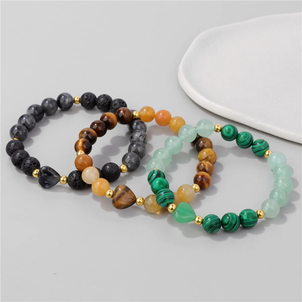 سوار خرز من الأحجار الكريمة مقاس 8 مم من Green Aventurine مع حلية قلب 10 مم، تمتد مرن روحي للنساء والرجال شقرا الشفاء #5