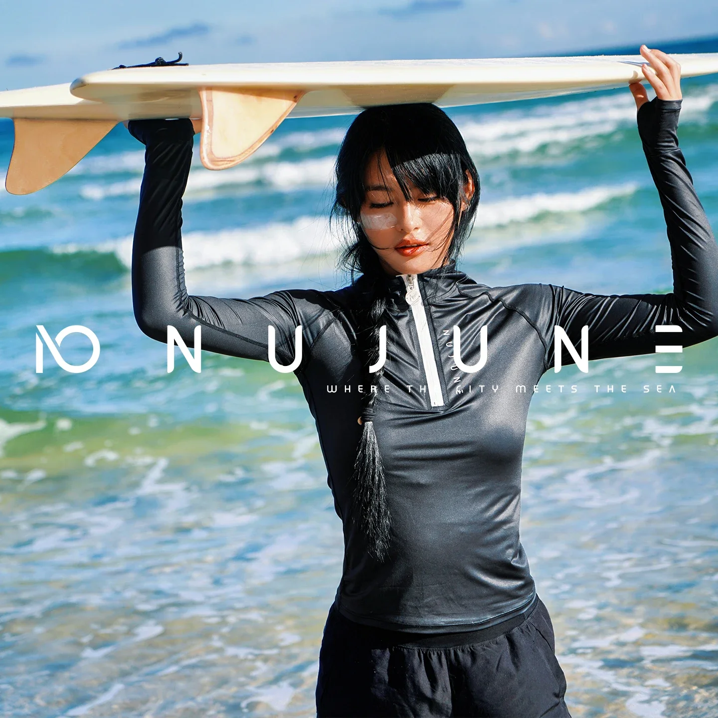 Nu-June Surfing Top Set Rash Guard for Women Long Sleeve Rashguard UPF50+ Swimwear Quick-Dry Surf Wetsuits with Diving Swimming