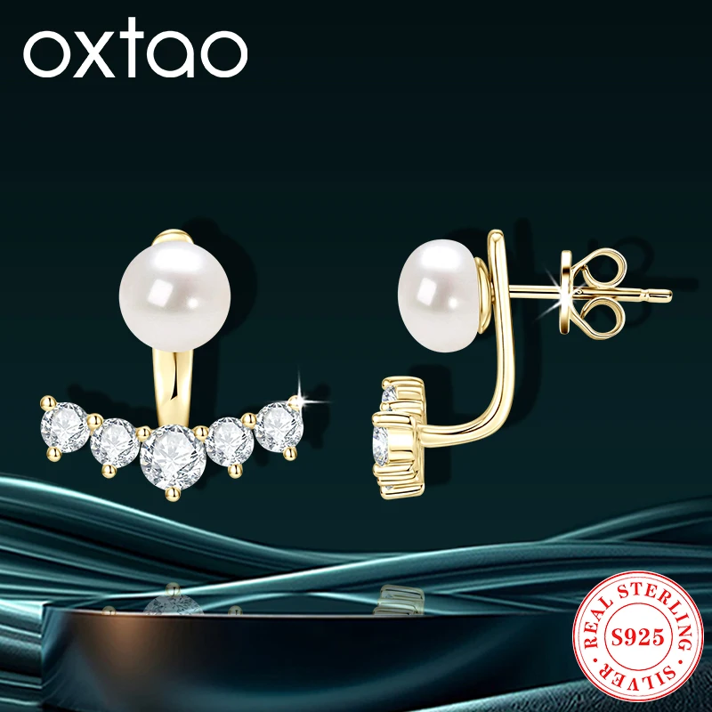 

OXTAO 6,5-7 мм серьги-куртки с пресноводным культивированным жемчугом для женщин, стерлинговое серебро S925, 4 мм и 3 мм, серьги с улыбкой из муассанита, ювелирные изделия