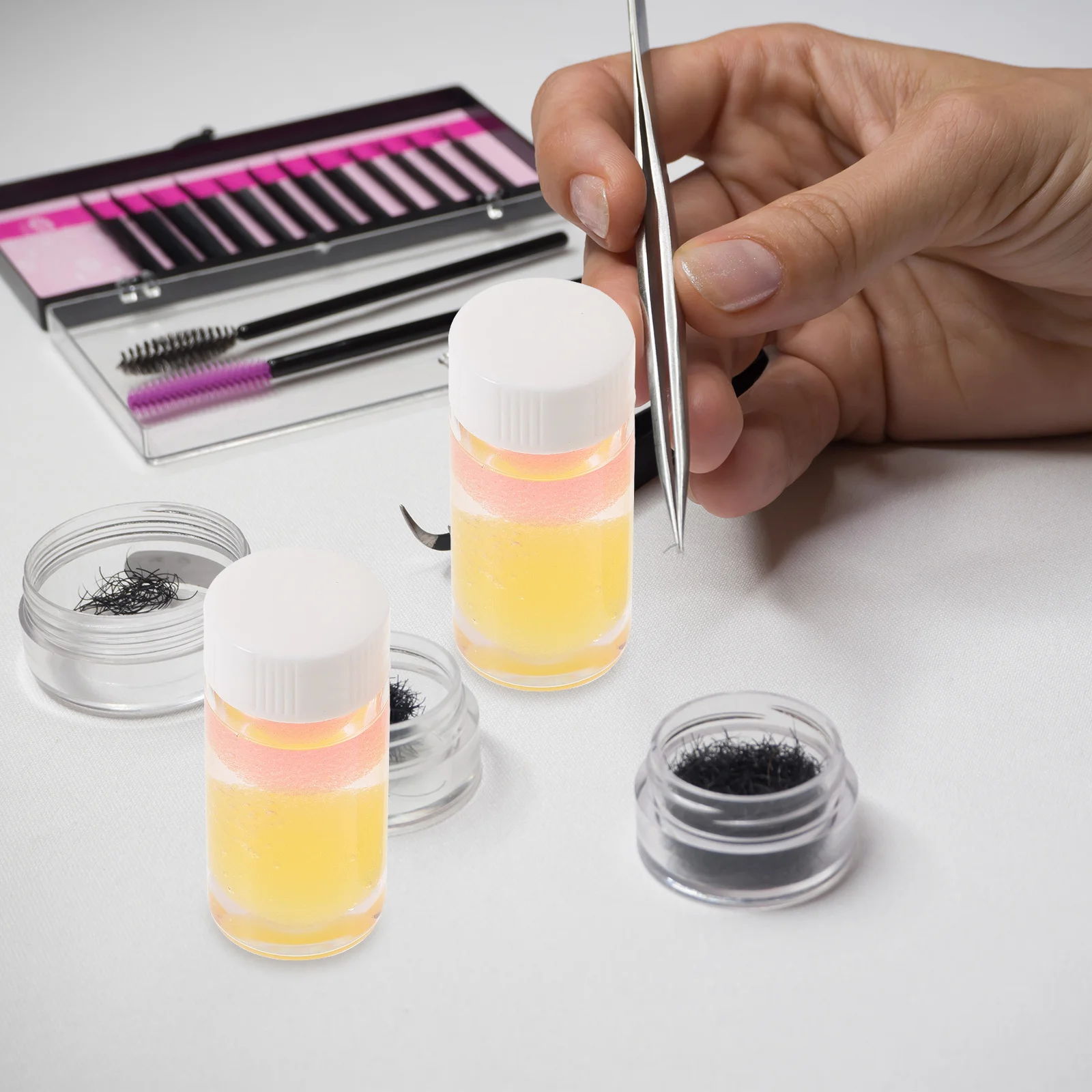 2 pçs pinças de cílios cola limpador à prova de vazamento silicone plug fácil uso profissional salão suprimentos limpeza eficaz líquido