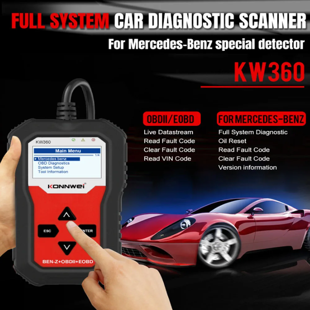 KONNWEI KW360 Full System OBD2 Scanner Auto Fault Code Reader On-board Computer Professional Vehicle Diagnostic Scan Tool