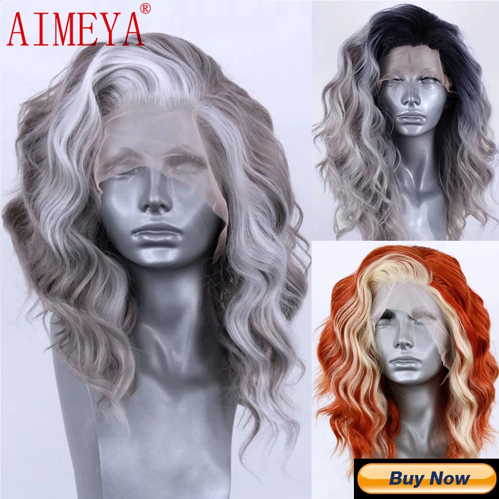 AIMEYA Synthetische Lace-Front-Perücken für Frauen, natürlicher Haaransatz, Kunsthaar-Spitzenperücke, lange braune Perücke, vorgezupfte Cosplay-Frauenperücken – Detail 4