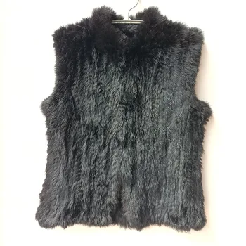 เสื้อกั๊กขนกระต่ายแท้ถักสีดำสำหรับผู้หญิง2023ฤดูหนาว