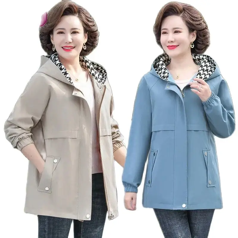 

Mom Coat Women's Windbreaker Middle Temperament Fashion New Middle-Aged And Elderly Women's Spring And Autumn Casual Hooded Tops