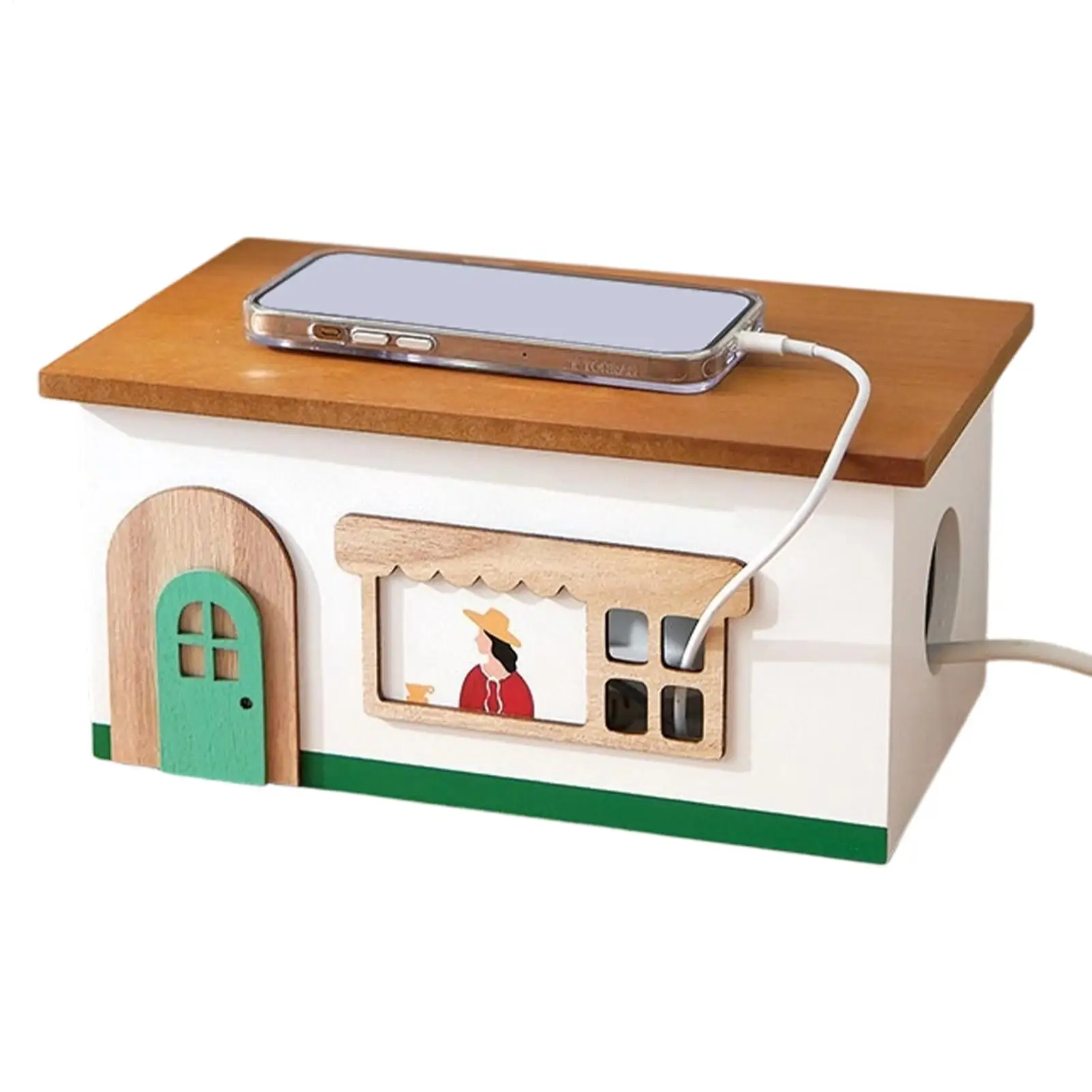 Cute Wooden Japanese House Storage Case Cable Management Box Cable Box Organizer Concealer For Plugs Sockets Desk Bedside