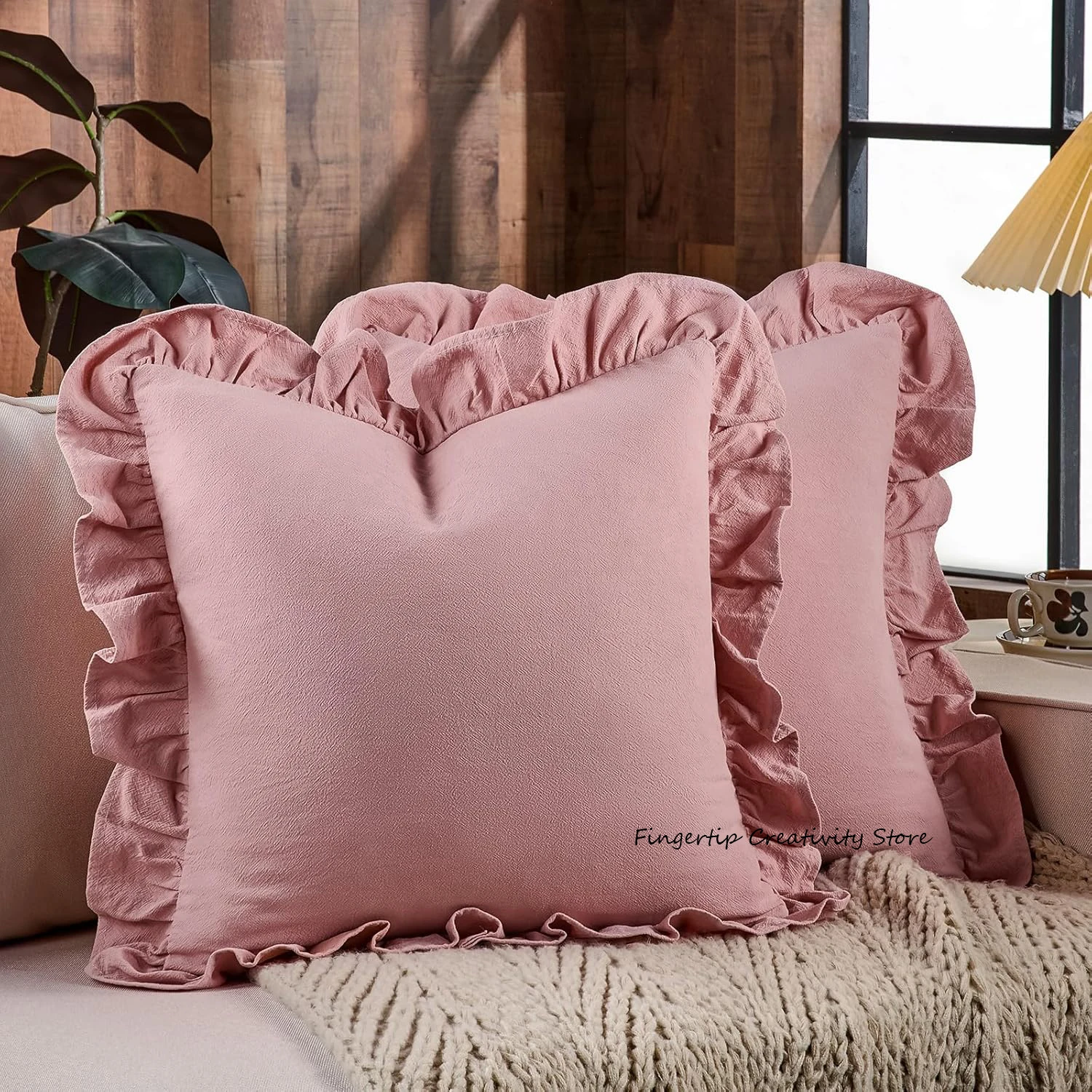 Pack of 2 Throw Pillow Covers 100% Cotton Soft Comfortable Ruffle Decor Pillowcase Cushion for Couch Sofa Bedroom, No Pillow Cor