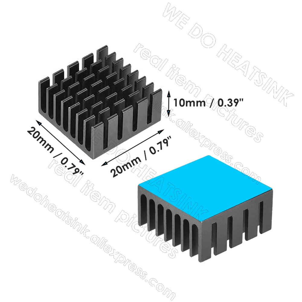 WE DO HEATSINK 100pcs 20x20x10mm Black Slotted Anodized Aluminum Heatsink IC Radiator With Thermal Adhesive Transfer Pads