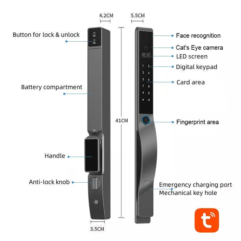 92/85mm Waterproof Outdoor Fingerprint Lock TUYA WIFI APP Card Code Keyless Smart Electronic Door Lock Aluminum/Glass Sliding