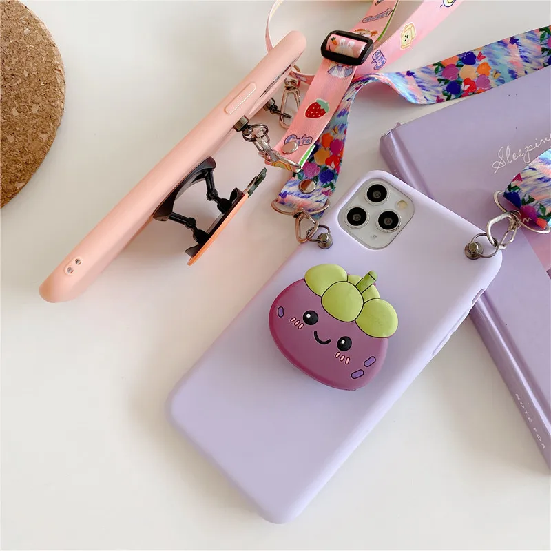 3D Cartoon Phone Holder Stand Case For Oppo Reno 11 11F 10 Pro 8 7 Lite 8T 7Z Crossbody Lanyard Strap Cover