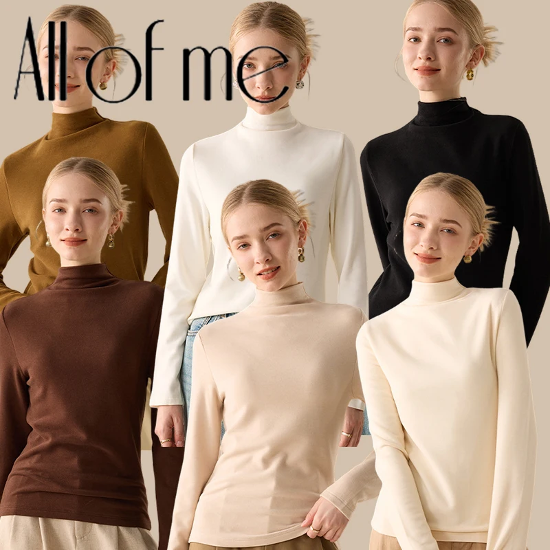 Lady Soft Thermal Turtleneck Long Sleeve Top Stretch Fitted Basic Shirt Autumn Winter Warm Mock Neck Slim Layering Blouse Casual