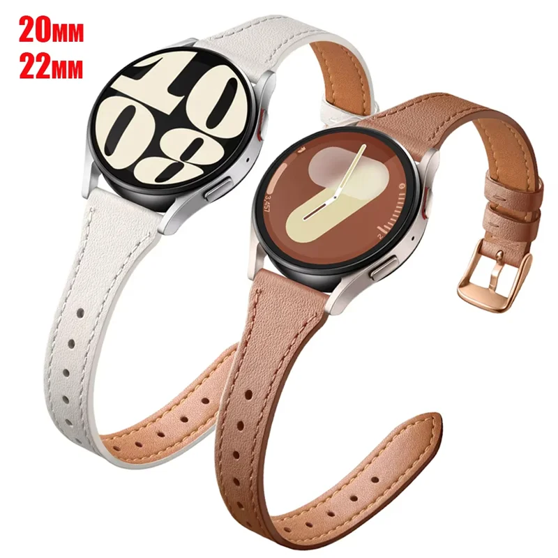 Slim Leather watch strap For Samsung Galaxy watch 7/5/pro/FE/4-6 20mm 22mm Classic bracelet Huawei watch GT 4-2e-2-3 pro band