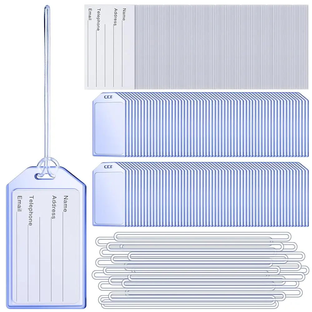 

Free Shipping120 Pack Clear Plastic Luggage Tags with Loops Heavy Duty PVC Tag Suitcases Identification ID Card with Business Ca