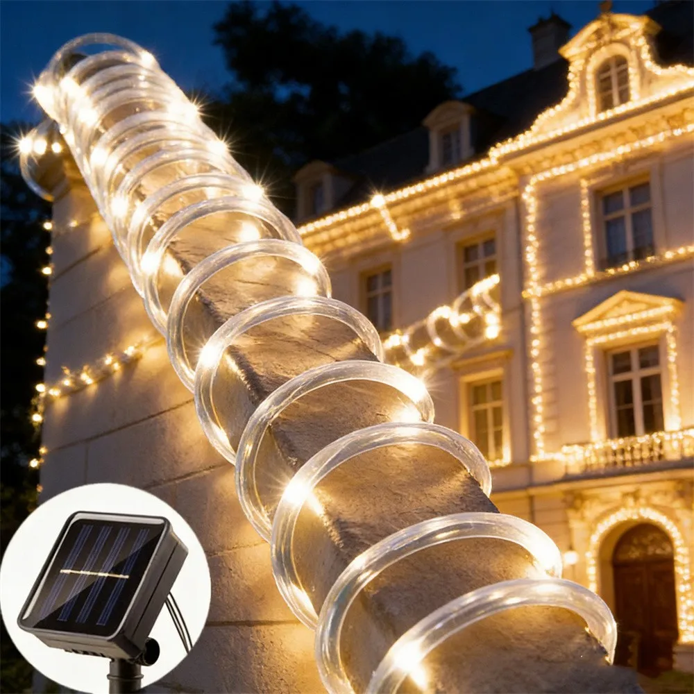 Solar Rope Tube Fairy String Light 50/100/200 LEDs Outdoor Led Light Garden Fence Christmas Tree Halloween Home Decoration