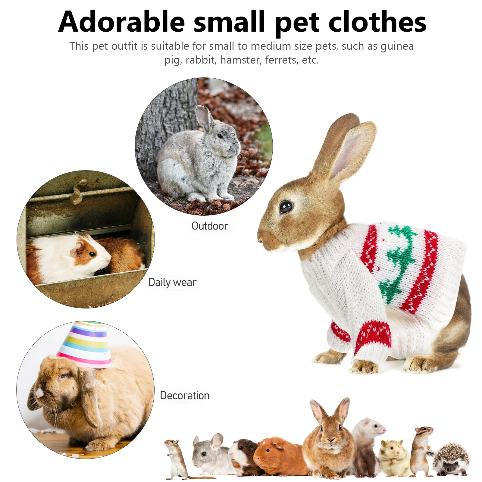 

1Set Xmas Pet Costume Set Design Soft Comfortable Small Animals Christmas Outfit Hat Clothes Guinea Pig Clothes