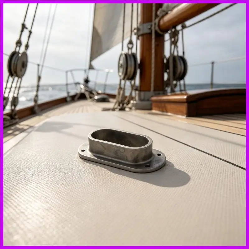 R9CC Flush Mount Rope Guide Fitting 316 Stainless Steel Marine Fairlead, Deck Hawse Hole with Rounded Inner Channel