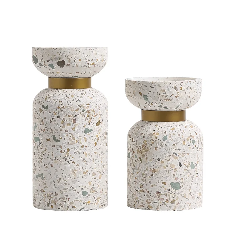 

Creative light luxury simple terrazzo gold circle small candlestick hotel exhibition hall dining table ornament