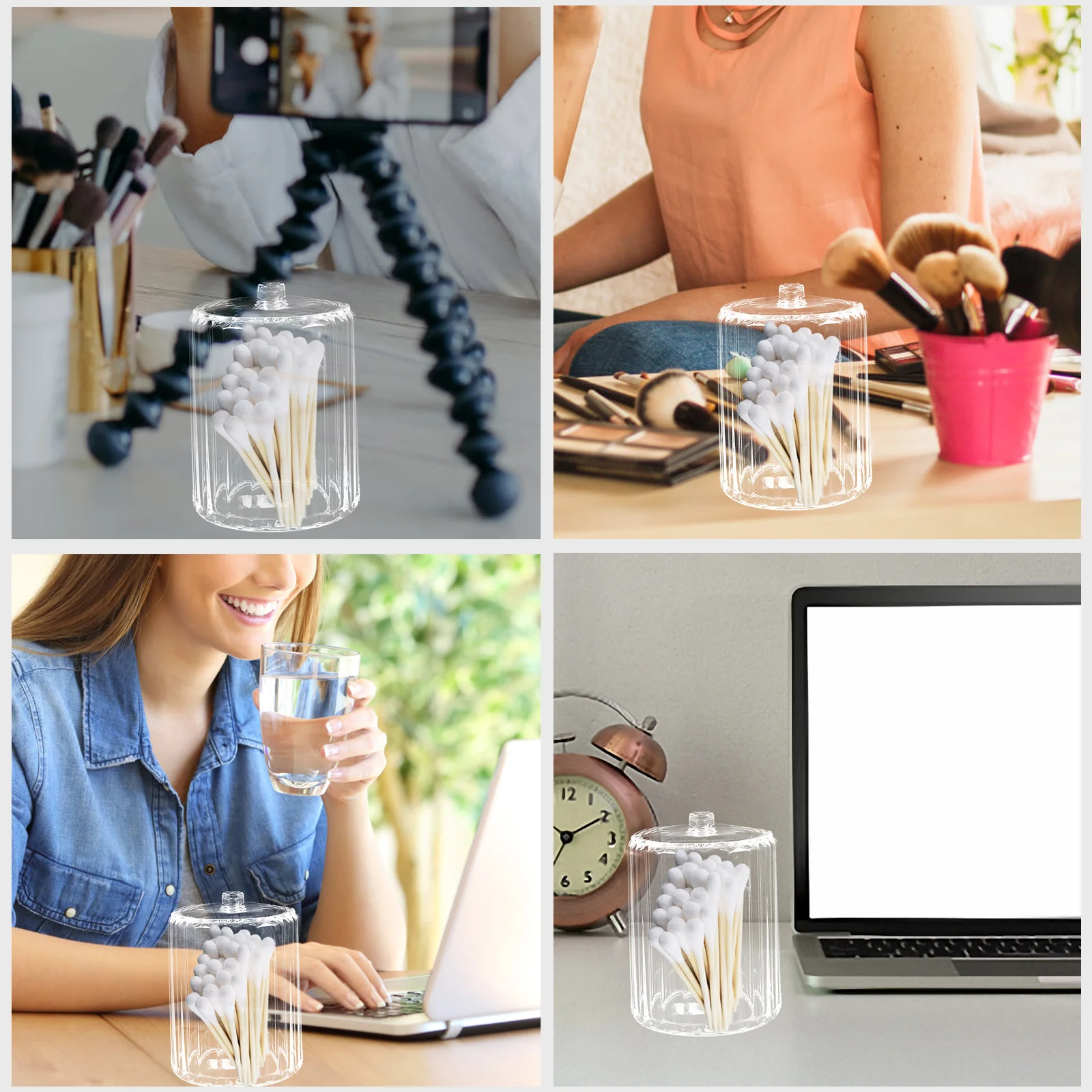 

Acrylic Cotton Swabs Holder Container Organizer Lid for Home Bathroom Dorm Cotton Balls Pads Storage Box Portable Makeup