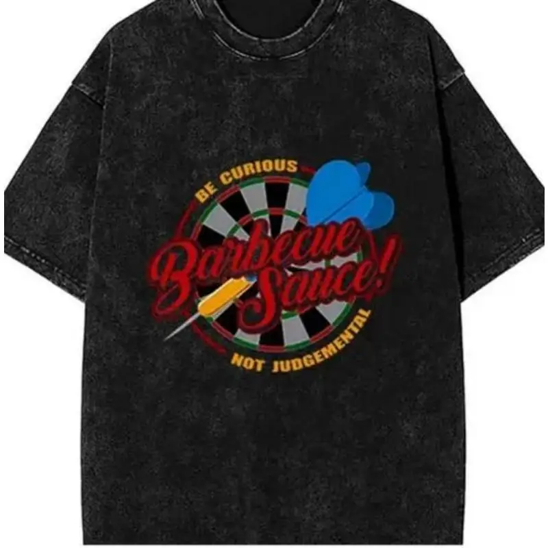 

Vintage Barbecue Sauce T-shirt, Men Women Oversized Washed Tee, Funny Dart Board Graphic, BBQ Party Gift, Foodie Humorous Top