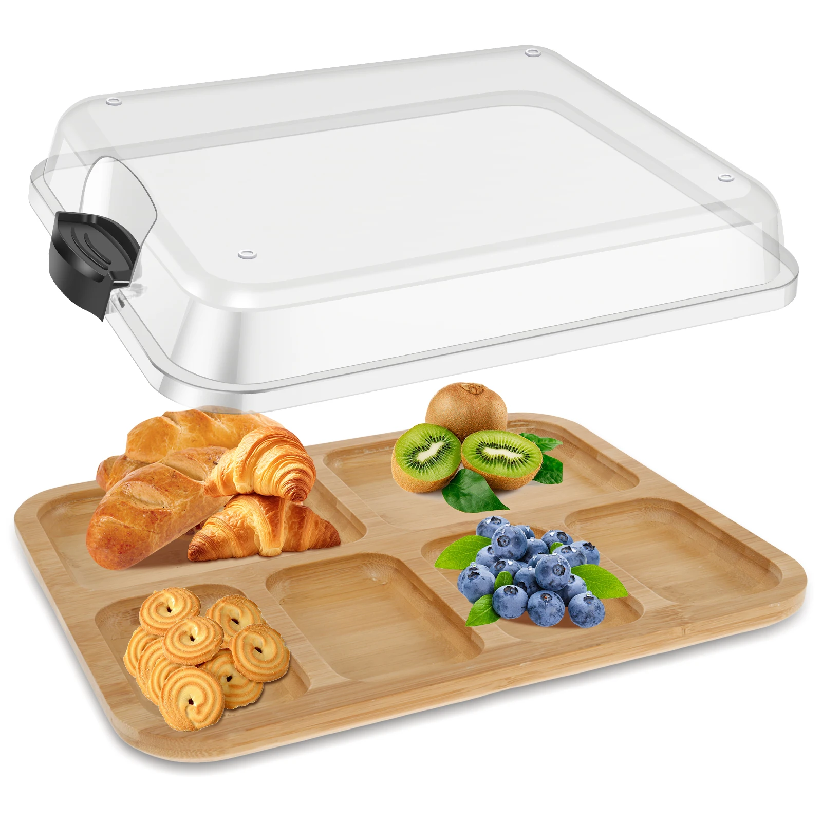 Wooden Food Plate Heat Resistant Plates with Lid Delicious Cheese Dessert Tray Easy to Clean Cutting Board for Kitchen Tableware