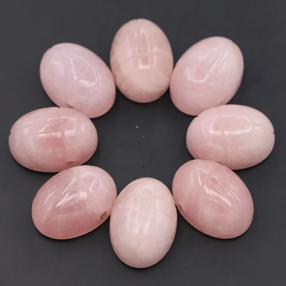 Free Natural Rose Quartz Egg Face Bare Stone Pendant Necklaces Polished Charm Ornaments Fashion Gift Jewelry Wholesale 7Pcs/Lot