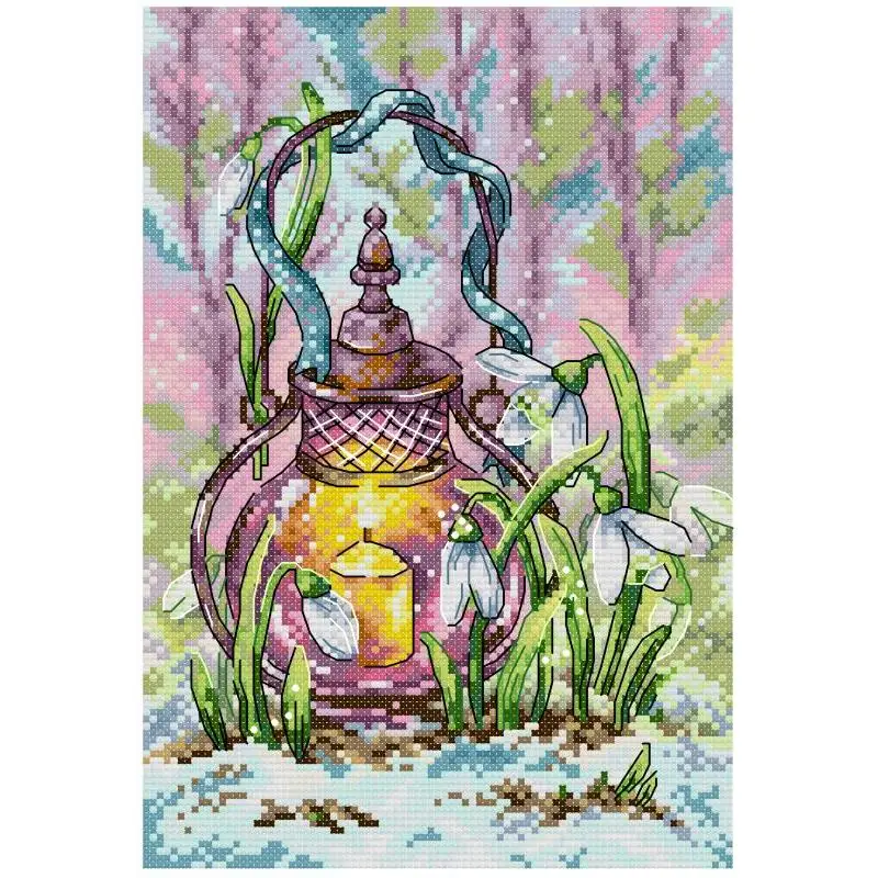 Four Seasons Lift the Lamp Series NKF Stamped Cross Stitch Kit Aida 14CT 16CT 11CT Printed Fabric Embroidery DIY Hand Stitching