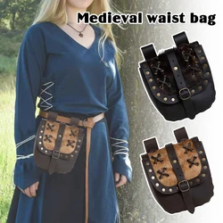 Unisex Steampunk Medieval Retro Punk Fanny Packs Pu Leather Coin Purse Plush Waist Bag Hip Belt Bag Knight Cosplay Costume Props