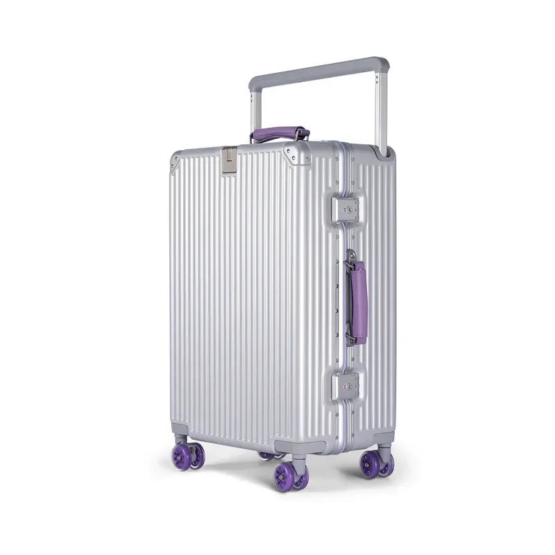 New wide tie rod PC aluminum frame suitcase 20-inch contrasting color leather handle boarding case 24-inch leisure travel