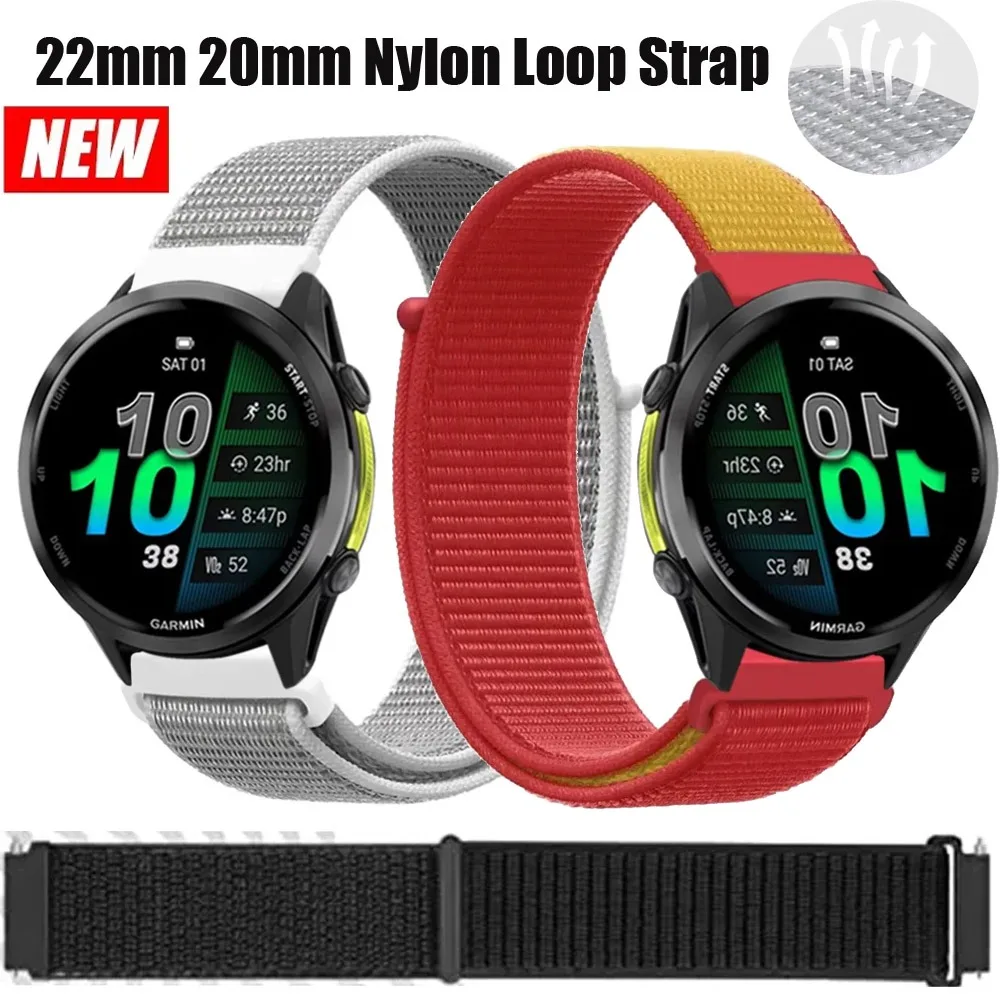 22mm 20mm Nylon Loop Strap for Garmin Forerunner 970 570 165 965 55 Venu 3 Flag Style Fashion Band Garmin Active 6 Approach S50