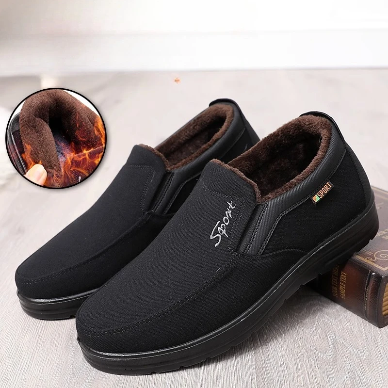 

Зимняя мужская хлопковая обувь, повседневная обувь для папы, бархатная теплая классическая тканевая обувь, нескользящая мягкая подошва для пожилых людей, мужская обувь для отца среднего возраста