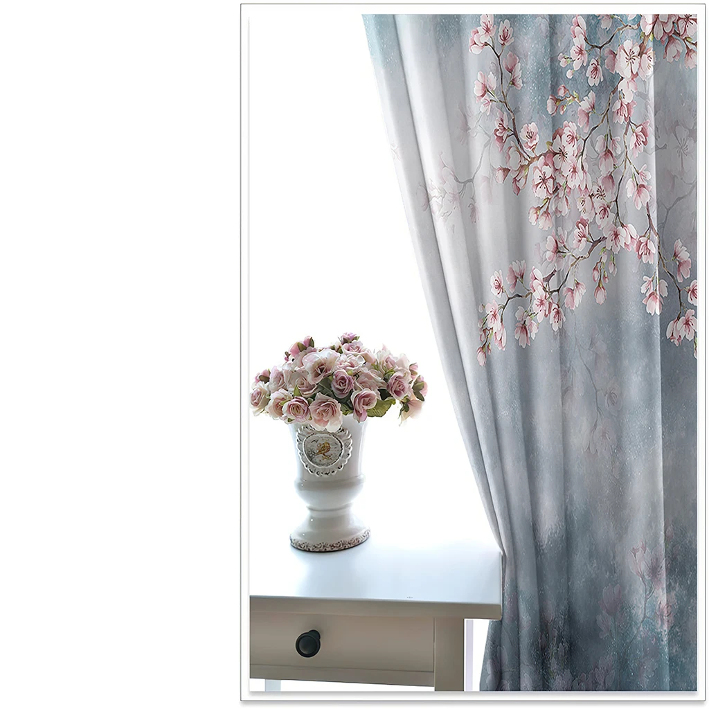 Photo grey blackout pink flower curtains 3D Window Curtains For Living Room Bedroom Customized size Drapes Cortinas