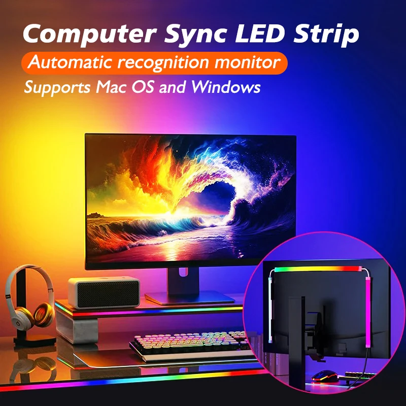 Gaming Room Decoration rgb Led Strip Light Backlight for Monitor Ambilight  Sync to Screen Lights Decor Tape Gamer Computer