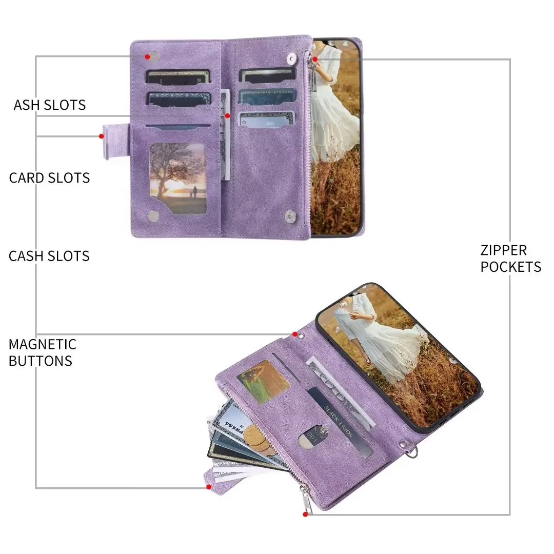 Fashion Zipper Wallet Case For Poco M4 Pro 5G Flip Cover Multi Card Slots Cover Phone Case Card Slot Folio with Wrist Strap