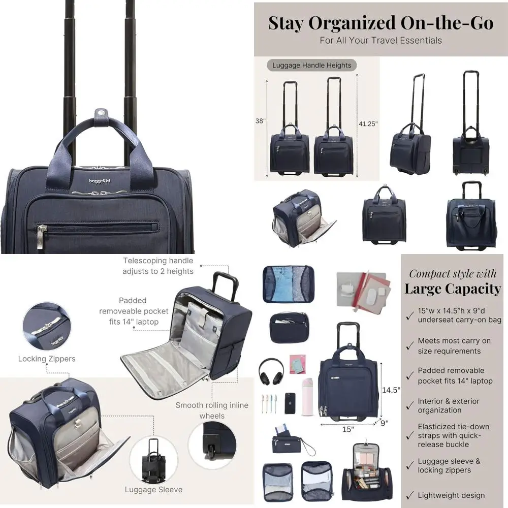 コンパクトな2輪式ローリングアンダーシートキャリーオンバッグ - 軽量週末旅行用荷物