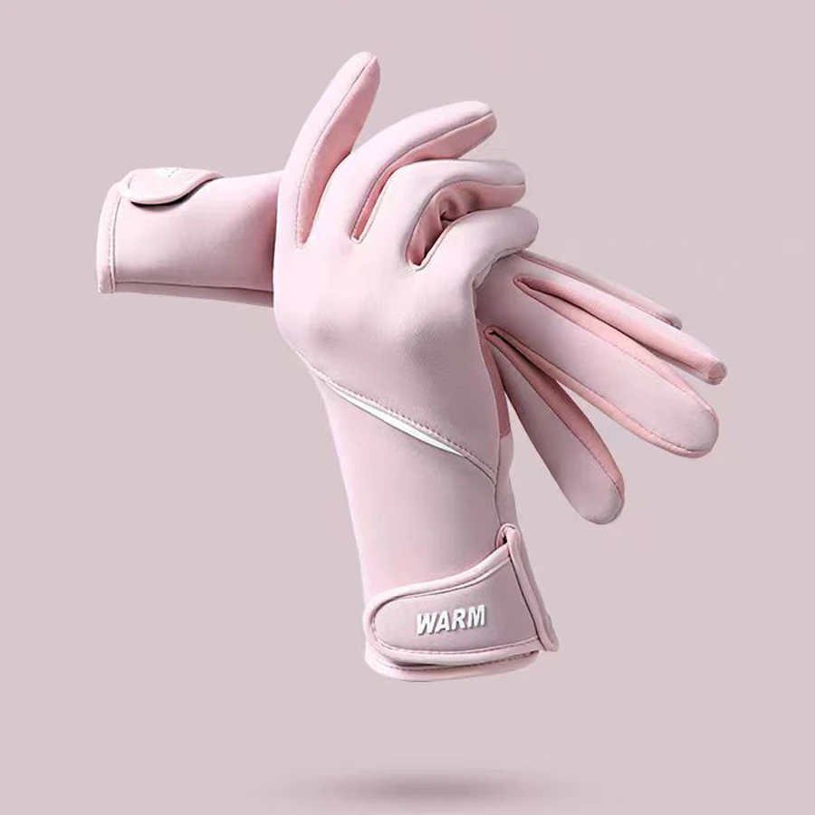 قفازات الشتاء النسائية الحرارية التي تعمل باللمس متوافقة مع الصوف مبطنة بإصبع كامل مقاوم للماء جهاز تدفئة محمول القفاز لركوب الدراجات #5