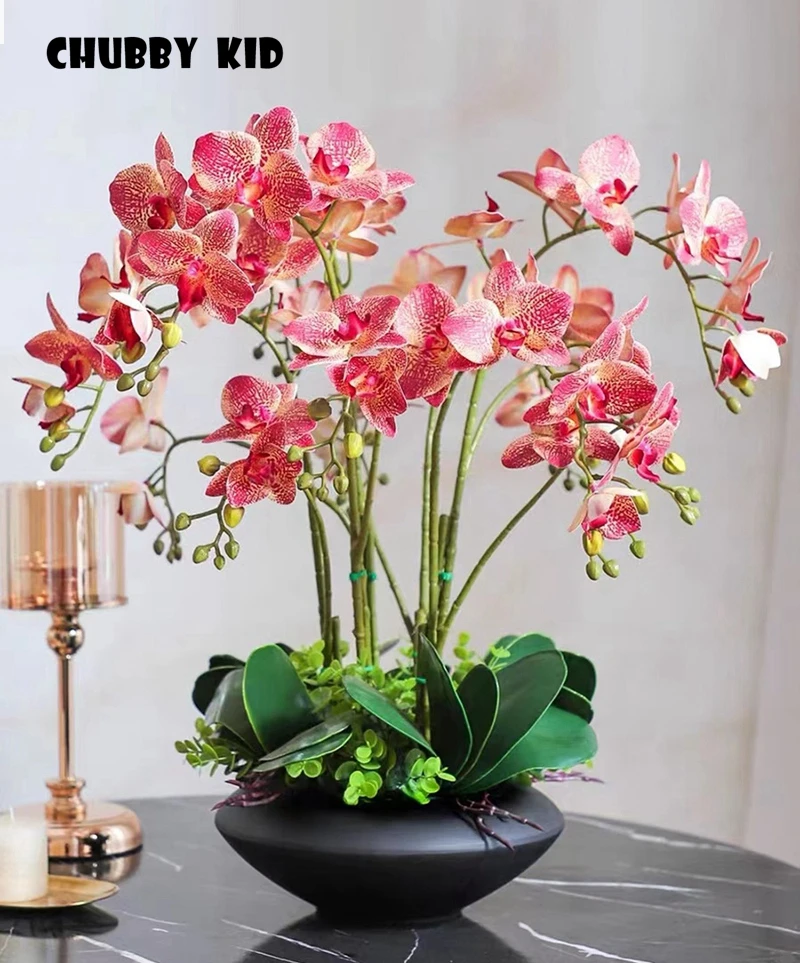 High simulation real touch ikebana artificial orchid flower arrangement latex orchid floriculture Phalaenopsis pot culture suit