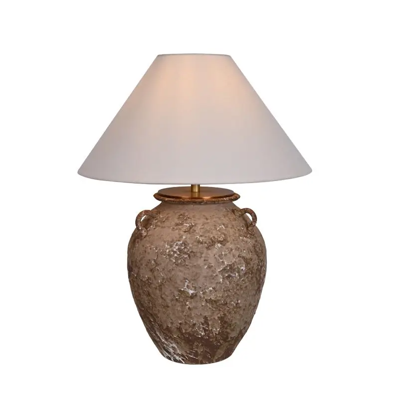 Vintage Antique Rustic Wabi Sabi Style Decor Lamp Linen Lamp Shade Ceramic Table Lamp