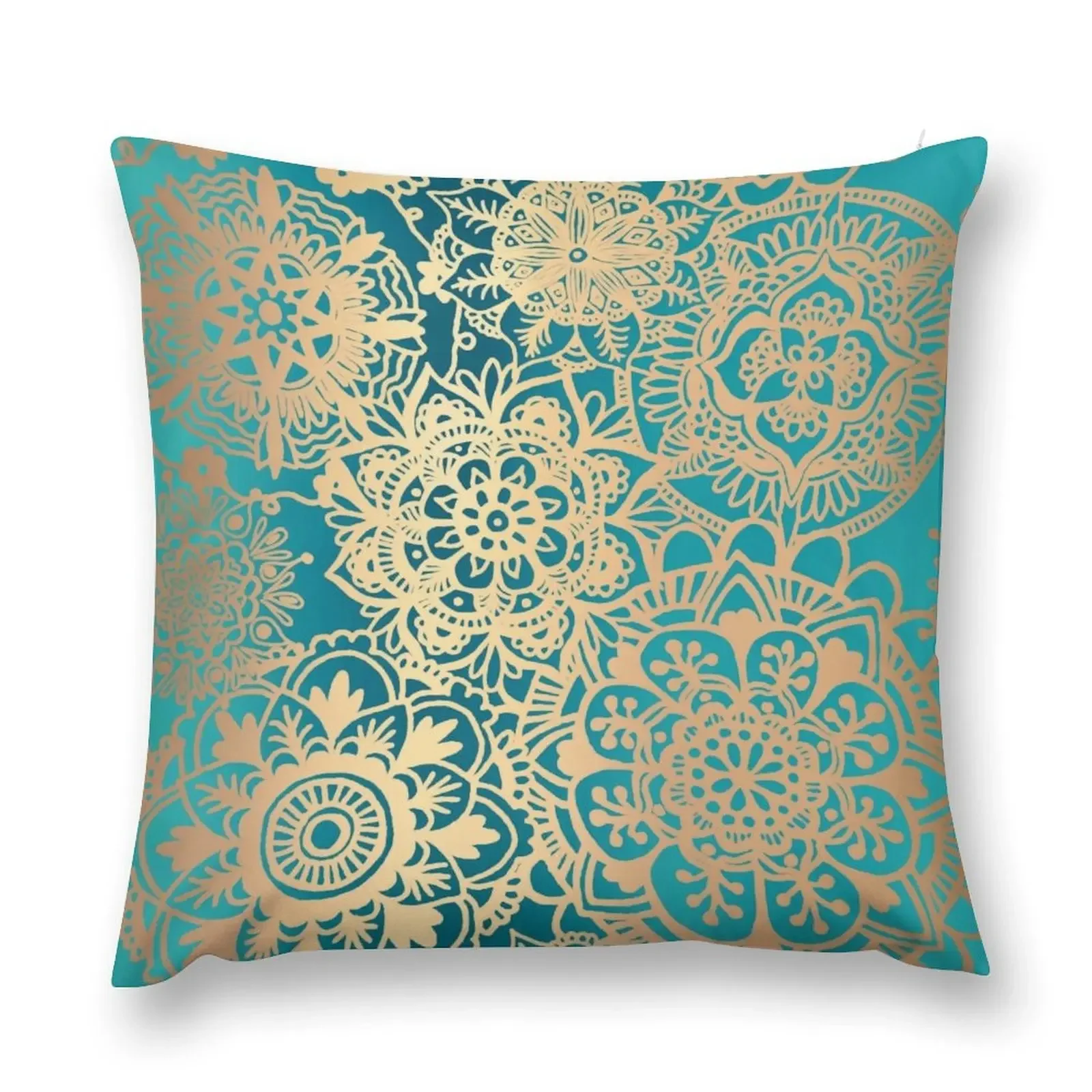 

Teal Green and Gold Mandala Pattern Throw Pillow autumn pillowcase Custom Cushion Photo pillow