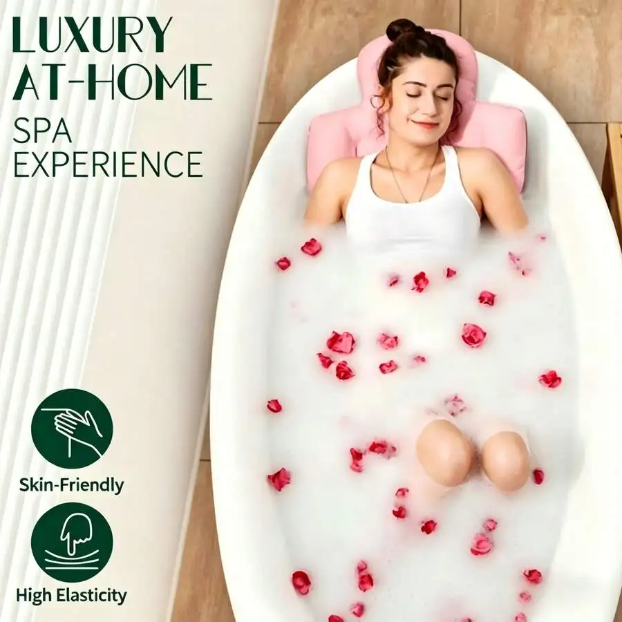 1pc Pink One-Piece Luxury Bathtub Cushion Pillow, Ergonomic Bath Headrest Provides Neck & Back Support, Skin-Friendly Swimsuit M