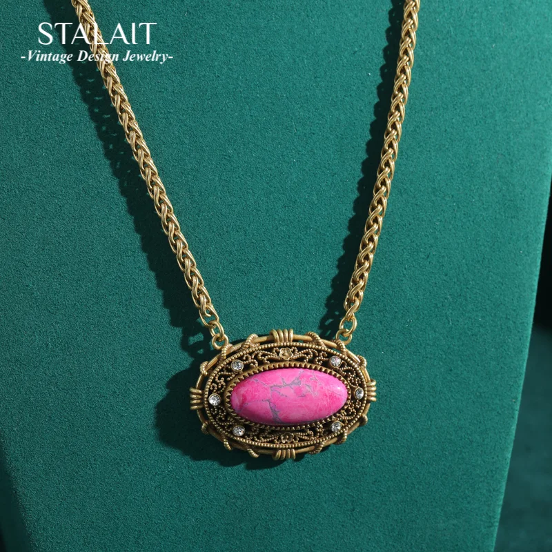 

Винтажные подвески и подвески, ожерелье для женщин, натуральный камень, свадебные ювелирные аксессуары цвета античного золота, новинка 2023 года