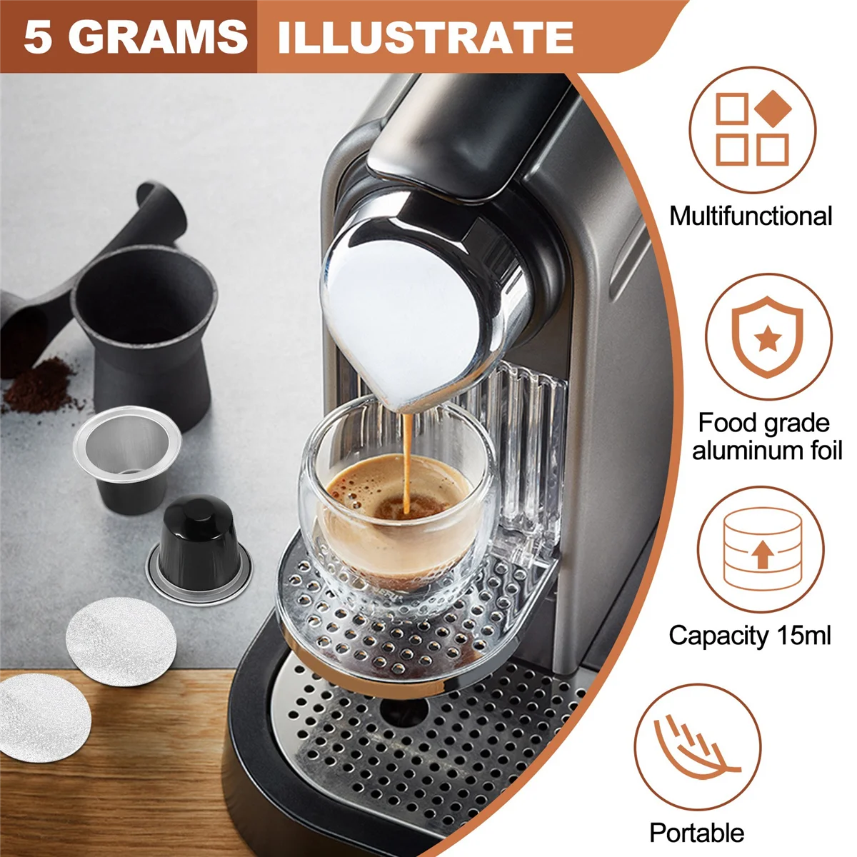 50set capsule di caffè ricaricabili tazza di capsule di caffè usa e getta imballaggio forniture per caffè per Nespresso nero