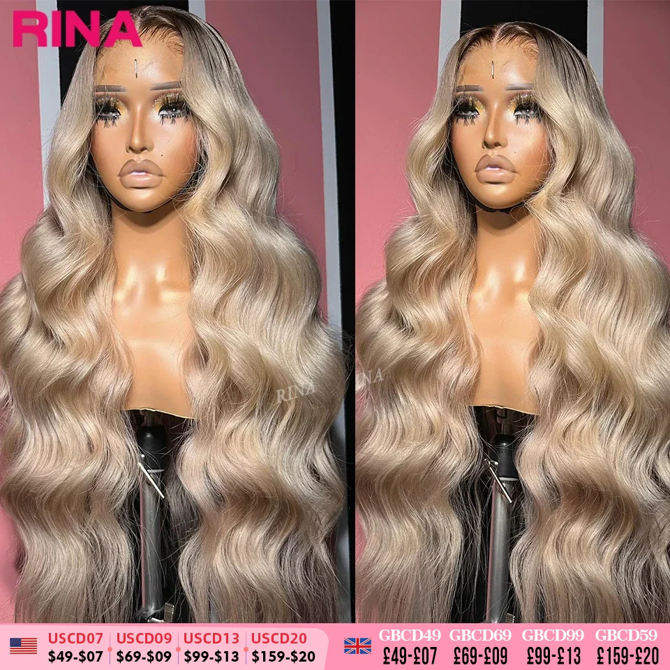 13x6 Ombre Blonde With Root Colored Lace Front Wigs For Women Human Hair Body Wave Ombre Ash Blonde Lace Frontal Wig