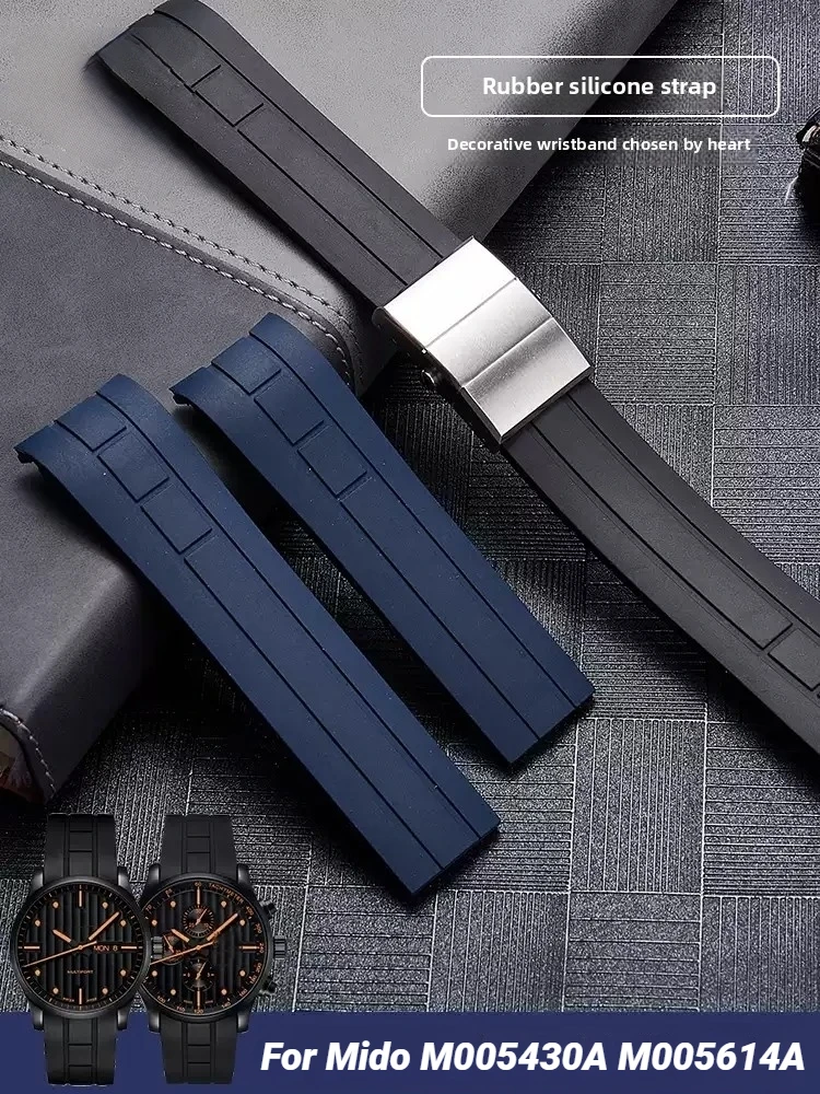 22mm 23mm Curved End Link Watchband For Mido M005430a M005614a Waterproof Rubber Watchband For Citizen Blue Angel Silicone Strap
