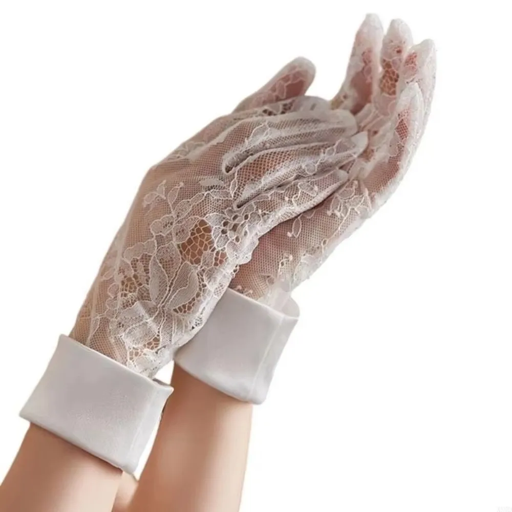 Floral Lace Bridal Lace Gloves Elastic Fabric See Through Floral Embroidery Aesthetic Gloves Breathable Satin Cuff